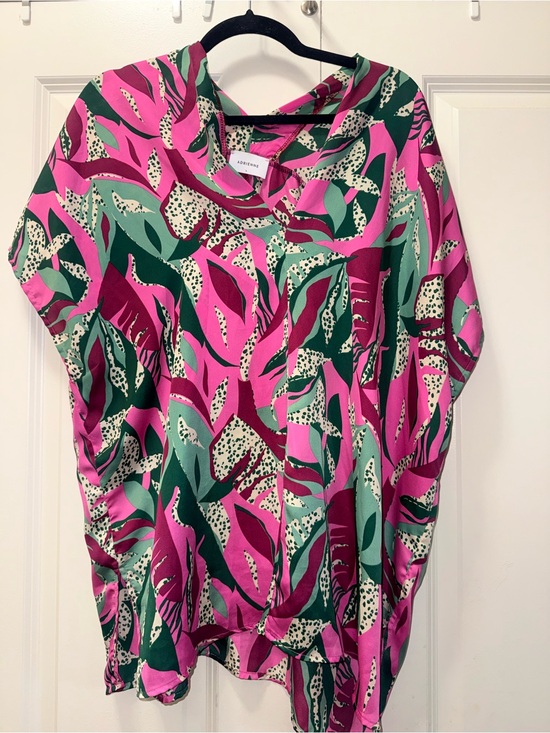 Adrienne Tops - Adrienne Pink & Green Leaf-Print Dolman Blouse